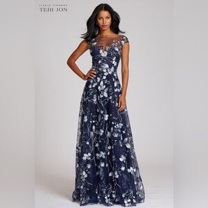 Rickie Freeman For Teri Jon New Embroidered Lace Illusion Mesh Gown Size 4